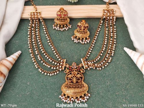 Necklace Set with Pearls in Rajwadi Finish in Ruby, photo 2 of 3
