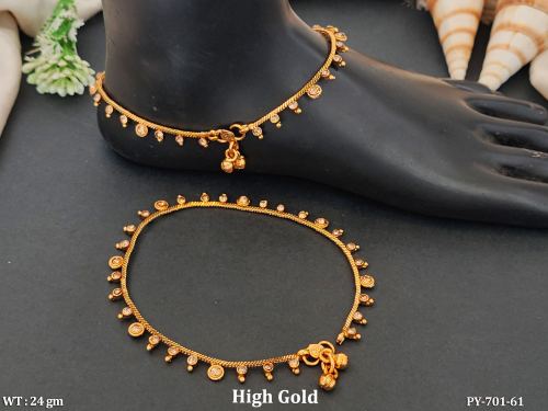 Antique Stone Studded Payal with Ghungroo Design