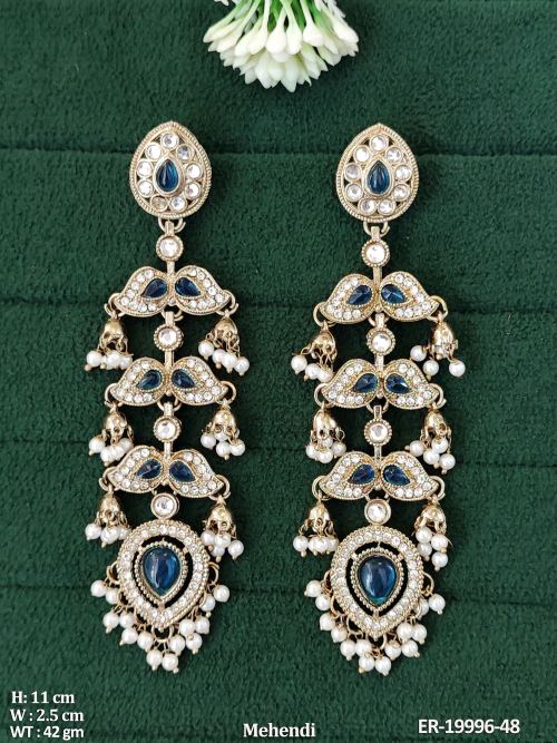 Antique Long Tiered Dangler Earrings in Mehendi Finish in Blue, photo 2 of 6