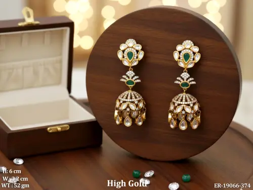 Stone-Studded Kundan Jhumka Earrings for Women