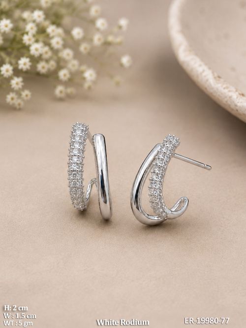 White Finish Hoop Earrings for Women, photo 2 of 2