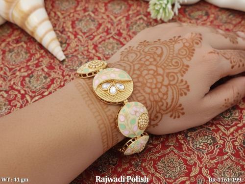 Rajwadi Polish Kundan Meenakari Round Designer Bracelet 