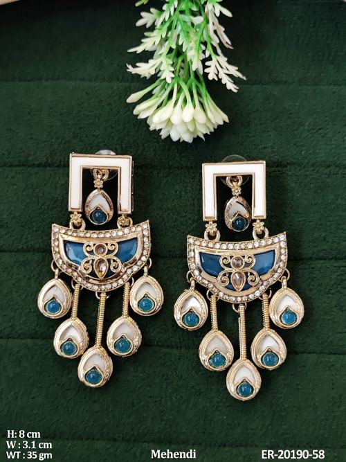 Antique Mehendi Polish Full Stone Fancy Earrings