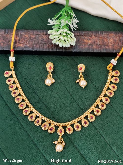 Party Wear Antique Jewellery Set with Stone Work in Ruby, photo 3 of 5
