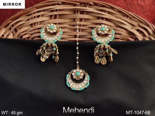 Designer Fancy Party wear Beautiful Mirror Design Maang Tikka with Earring