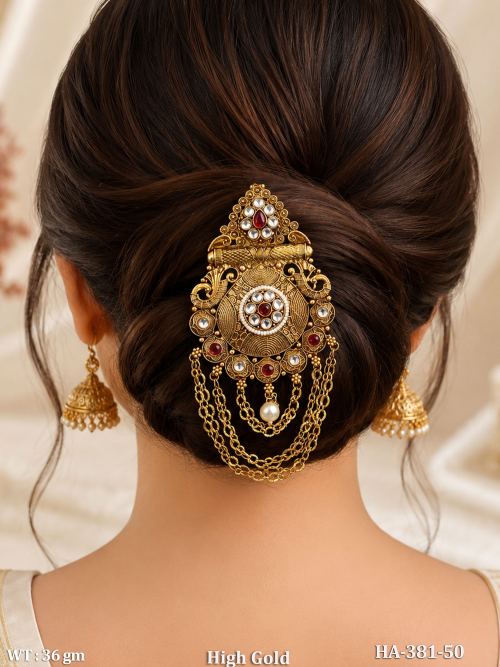 High Gold Antique Kundan Juda Pin Hair Accessory