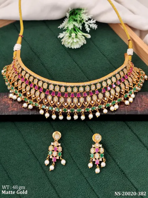 Royal Stone-Studded Necklace Set in Matte Finish