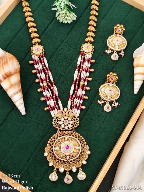 Stone-Studded Ethnic Necklace Set for Women in Ruby, photo 2 of 4