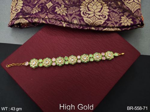 Classic Party Wear Kundan Bracelet in Mint Green Pink, photo 11 of 11