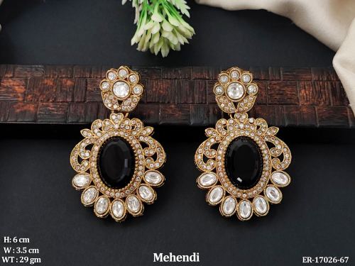 Party Wear Antique Earrings with Stone Work in Black, photo 3 of 8