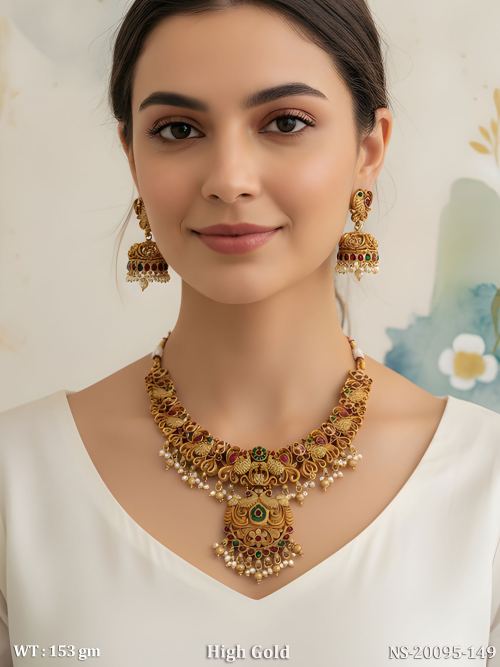 South Indian Peacock Necklace Set in Ruby Green, photo 4 of 4