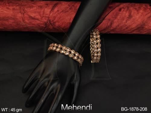 Antique Bangles in Mehendi Finish for Women Set of 2