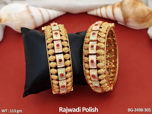 Classic Stone-Studded Bangles in Rajwadi Finish Set of 2