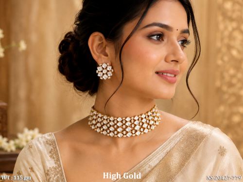 High Gold Kundan Choker Necklace Set with Matching Stud Earrings