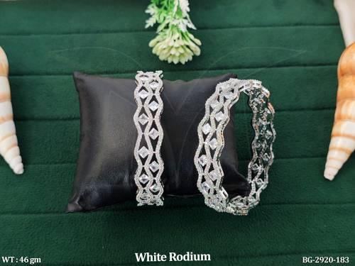 Stone-Studded Bangles in White Finish Set of 2