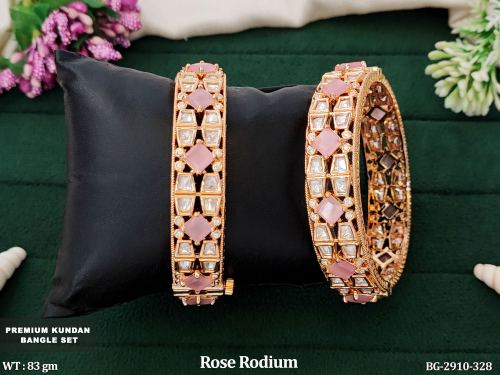 Rose Finish Stone-Studded Bangles for Women Set of 2