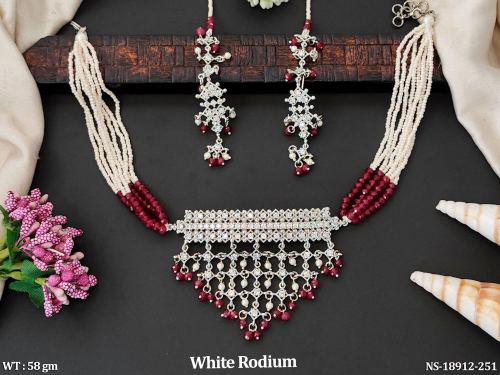 Necklace Set with Pearls in White Finish in Ruby, photo 3 of 6