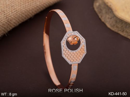 Minimal Kada with Stone Work in Rose Finish