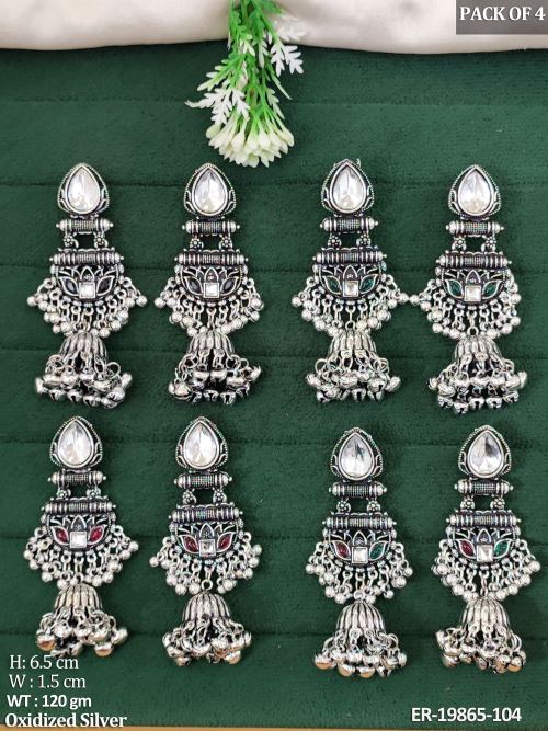Oxidised Finish Stone-Studded Jhumki Earrings, photo 2 of 3