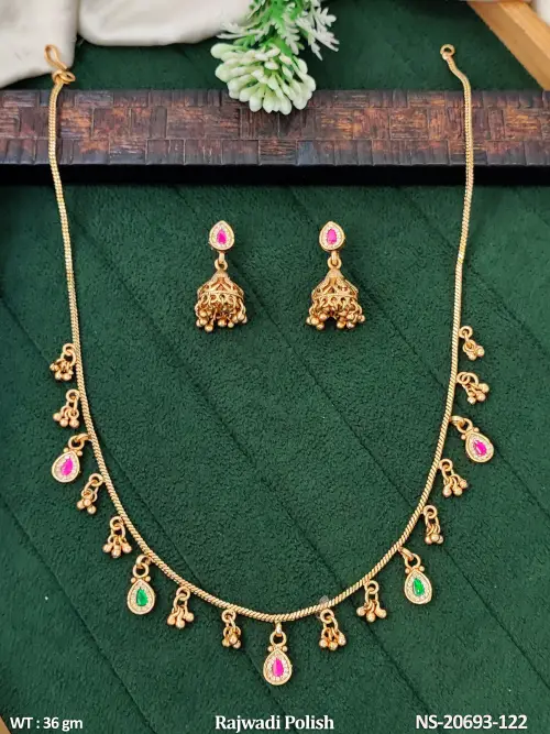Rajwadi Finish Stone-Studded Necklace Set with Earrings for Women, photo 2 of 3