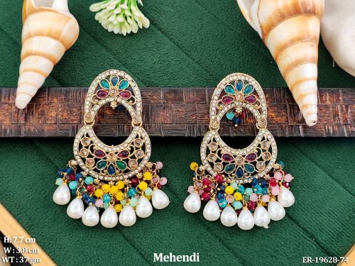 Moon Stone-Studded Drop Earrings for Women in Multi, photo 12 of 16