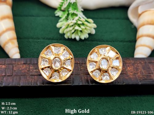 White Traditional Earrings with Stone Work