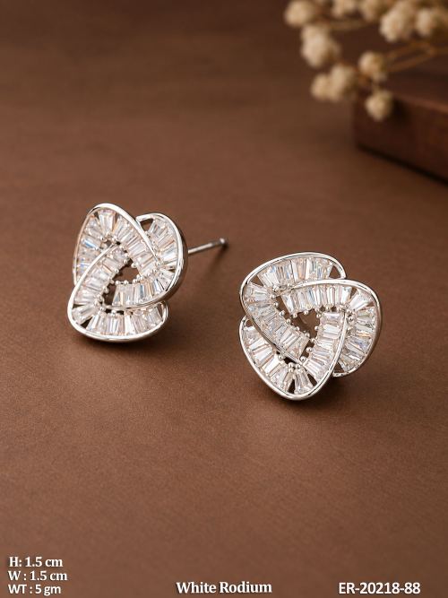Earrings with American Diamond Stones in White Finish, photo 2 of 3
