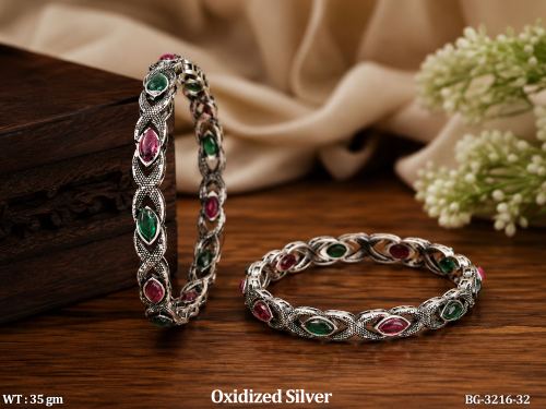 Oxidized Stone Designer Bangle Set for Women
