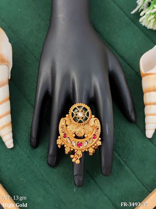 Antique High Gold Temple Floral Dangler Statement Ring