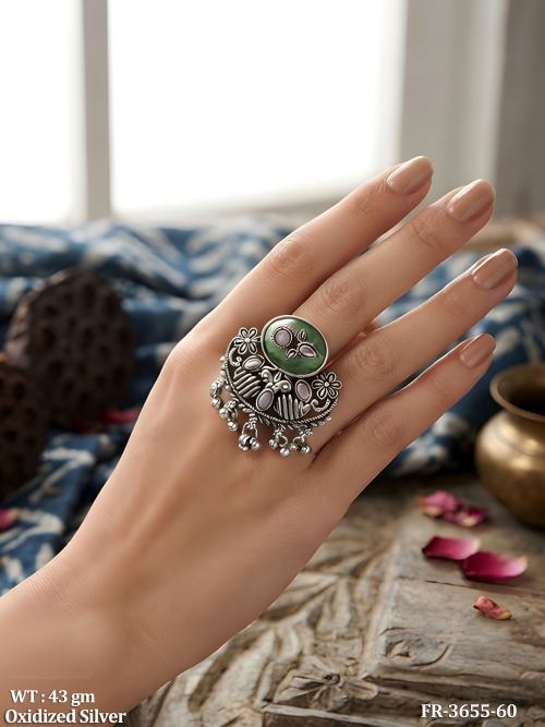 Oxidised Oval-Top Bird Motif Finger Ring, photo 2 of 3