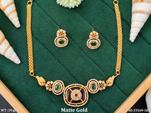 Stone-Studded Heritage Necklace Set with Earrings for Women