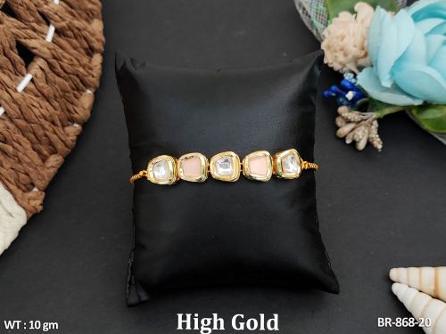Classic Kundan Bracelet with Stone Work in Peach, photo 7 of 10