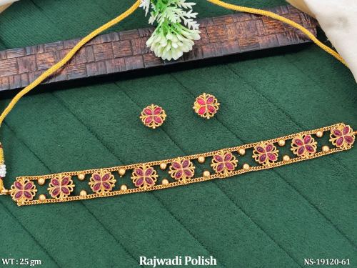 Short Necklace Set with Stone Work in Rajwadi Finish