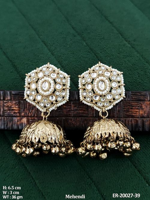 Mehendi Finish Kundan Jhumka Earrings for Women