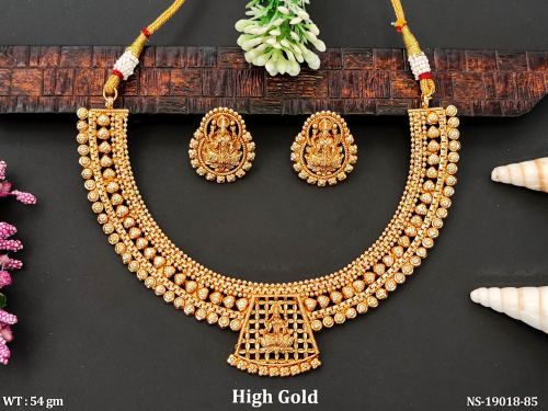 Stone-Studded Necklace Set with Lakshmi Design