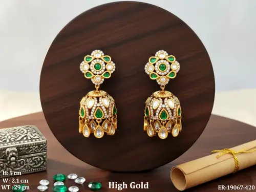 Stone-Studded Kundan Jhumkas for Women