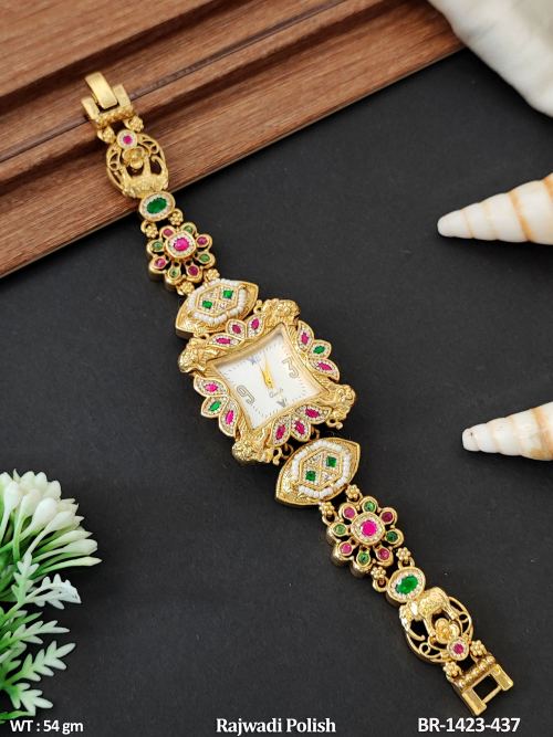 Traditional Antique Bracelet Watch with Meenakari Work