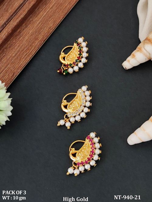 Regal Stone-Studded Nath Nose Ring, photo 2 of 3