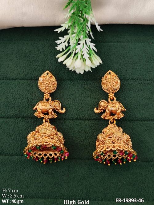 Stone-Studded Elephant Jhumka Earrings in Ruby Green, photo 2 of 3