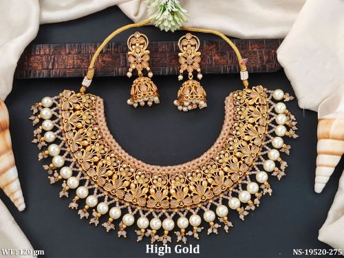 Ethnic Floral Necklace Set with Stone Work in Peach, photo 4 of 6