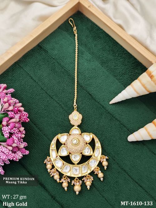 Kundan  High Gold Polish Full Stone Party Wear Maang Tikka   