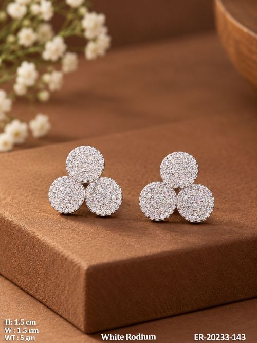 AD Stud Earrings in White Finish, photo 2 of 2