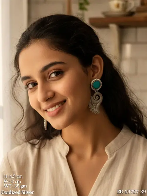 Traditional Peacock Earrings with Stone Work
