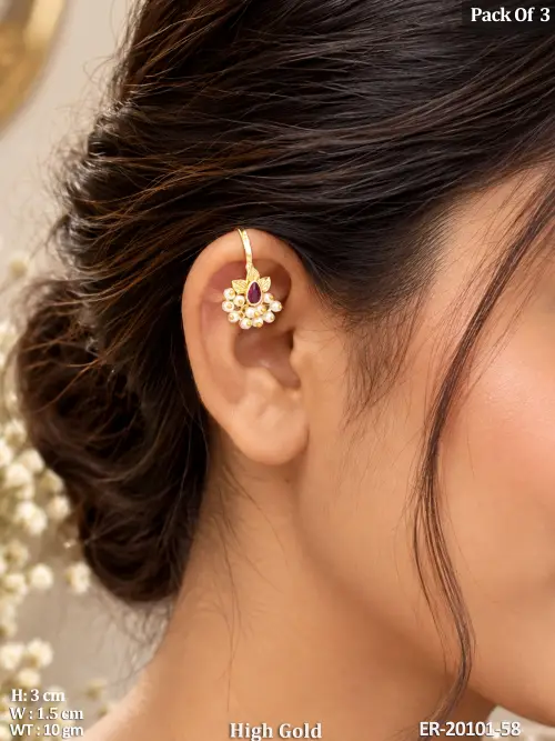 High Gold Floral Stone Drop Earrings