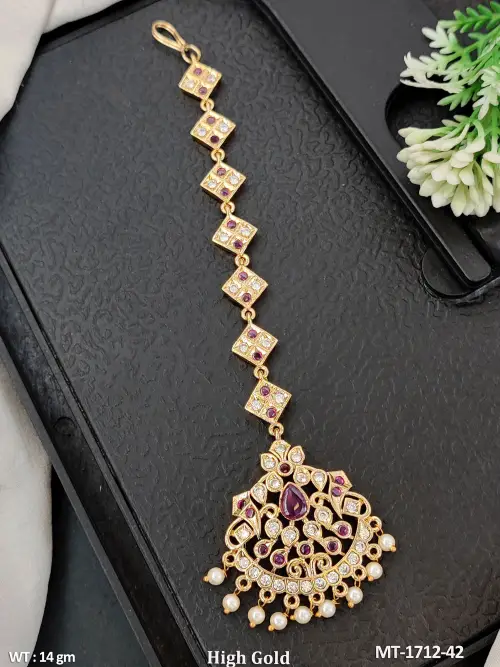 Traditional Antique Floral Stone Maang Tikka