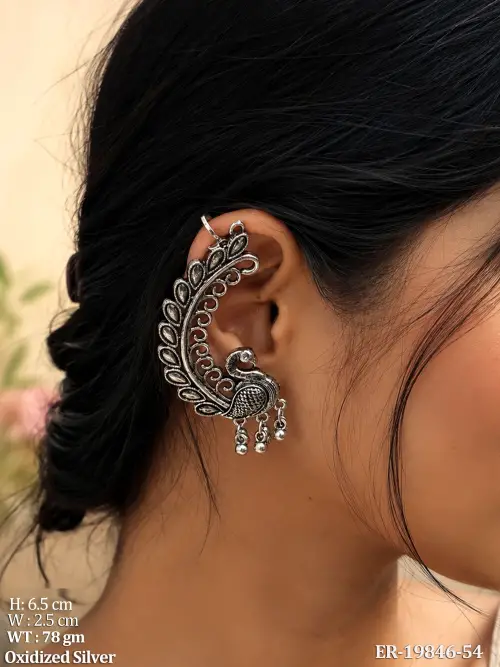Peacock Earrings in Oxidised Finish