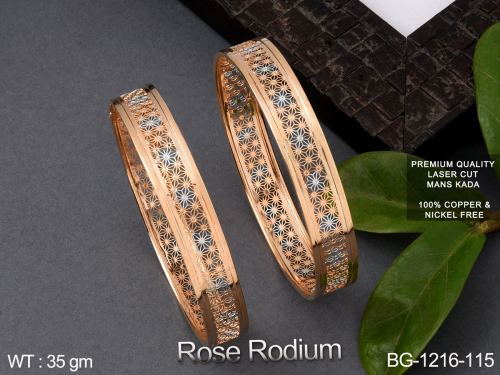 Rose Finish Bangle Set with Floral Design