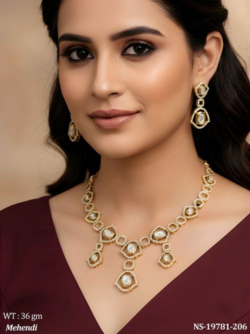 Short Necklace Set with Stone Work in Mehendi Finish
