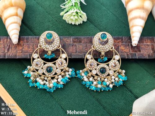Pearl Chandbali Earrings in Mehendi Finish in Rama Green, photo 4 of 8