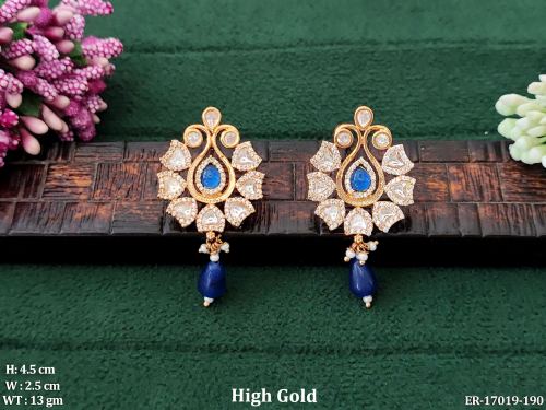Classic Party Wear Floral Drop Earrings for Women in Blue, photo 3 of 11